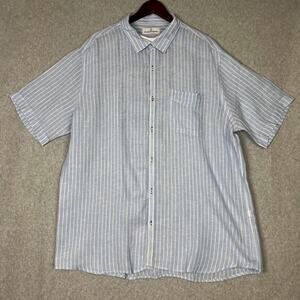 Europann Shirt Men's Size 6 3XL Striped 100% Linen Short Sleeve Button Up Casual